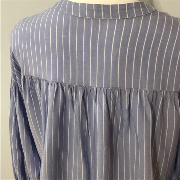 Blue Pinstripe Boho Blouse with Tie - Picture 5 of 8